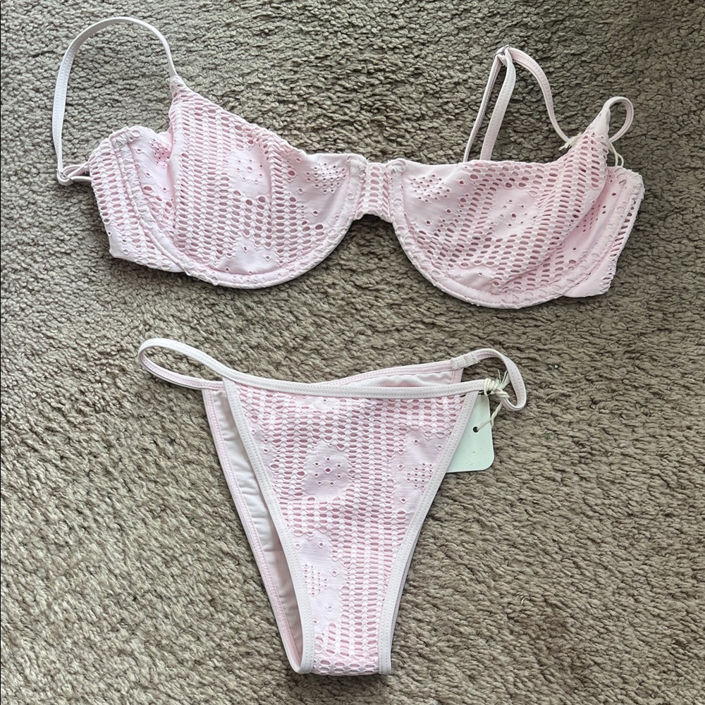 Frankie’s bikinis x Pamela Anderson Light Pink Eyelet Two-Piece Bikini Set
